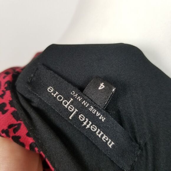 Nanette Lepore Womens Size 4 Pink & Black Leopard Print Silk Leather Trim Dress - Picture 5 of 6